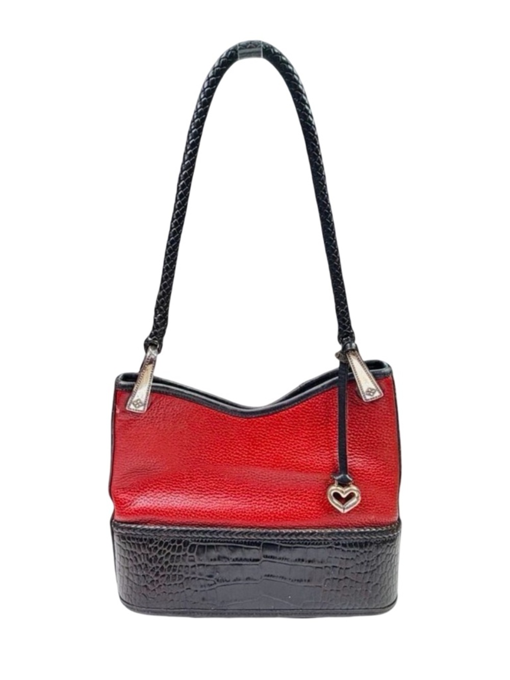 Vintage 2000’s Brighton Gina Red Pebbled / Black Croc Leather Hobo Shoulder Bag